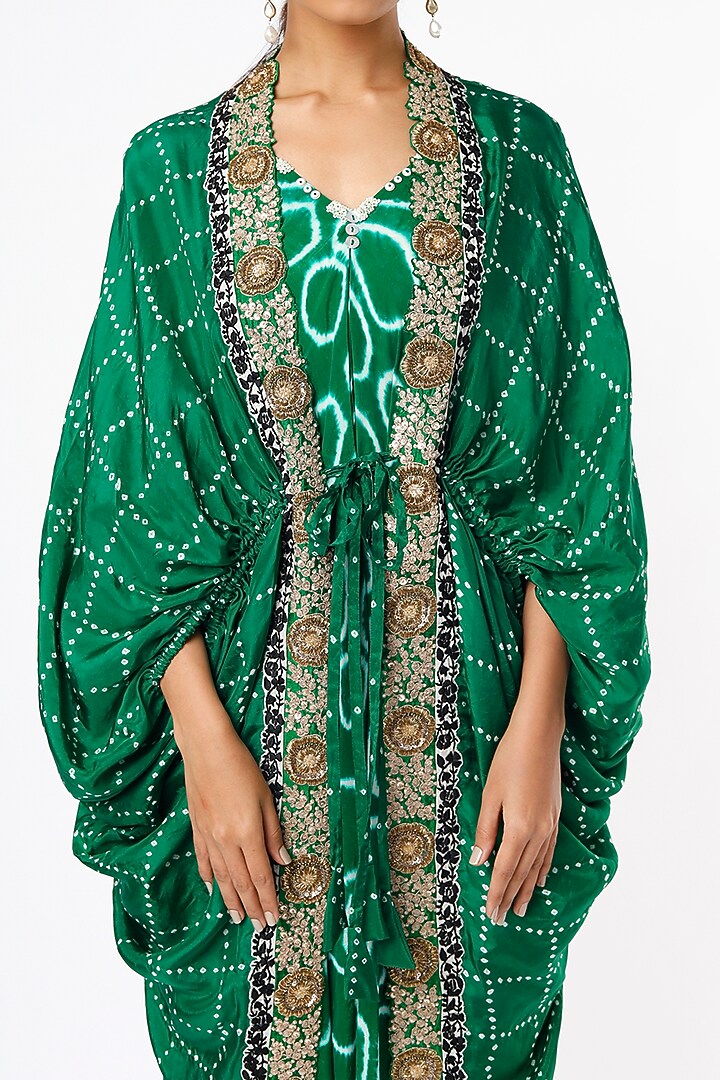 Emerald Green Printed Jumpsuit With Kite Top by Nupur Kanoi at Pernia's Pop Up Shop