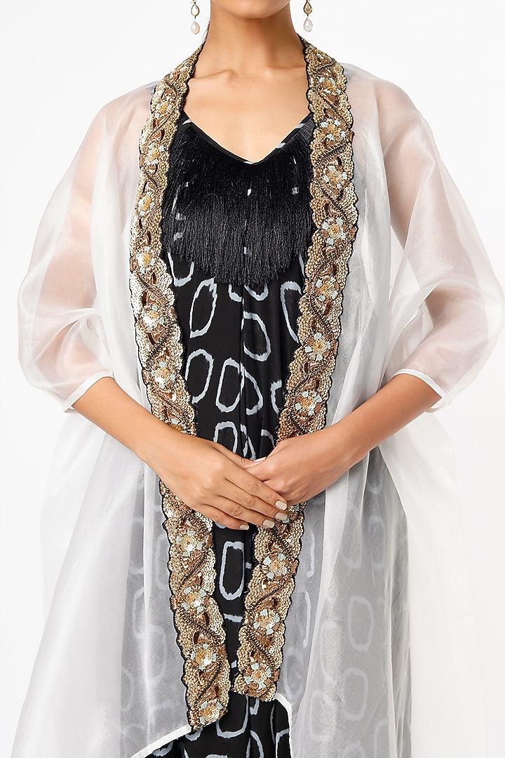 Black Printed Jumpsuit with Tail-Coat by Nupur Kanoi at Pernia's Pop Up Shop