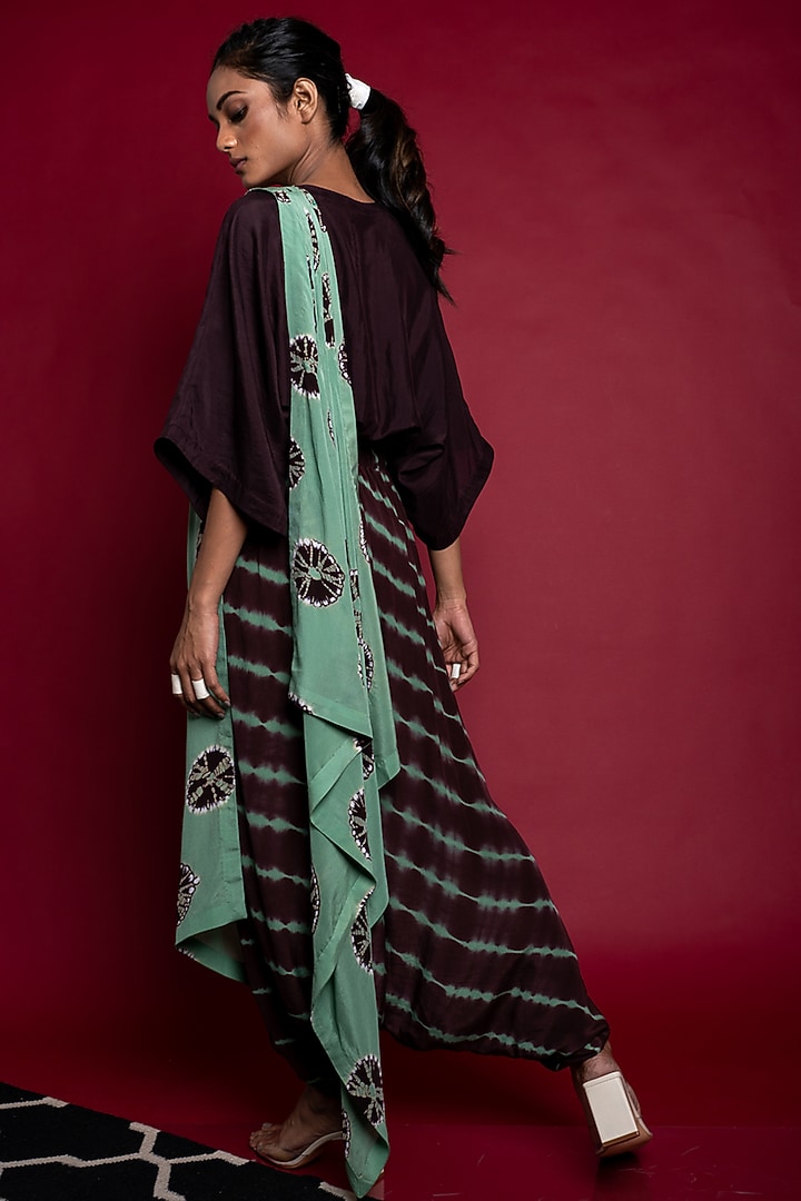 Sage Green & Brown Dhoti Wedding Saree Set by Nupur Kanoi at Pernia's Pop Up Shop
