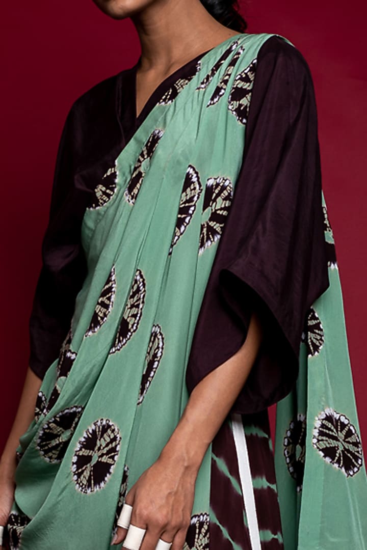 Sage Green & Brown Dhoti Wedding Saree Set by Nupur Kanoi at Pernia's Pop Up Shop