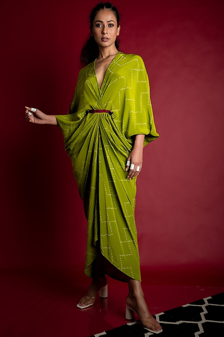 Pista Green Printed Kite Dress by Nupur Kanoi