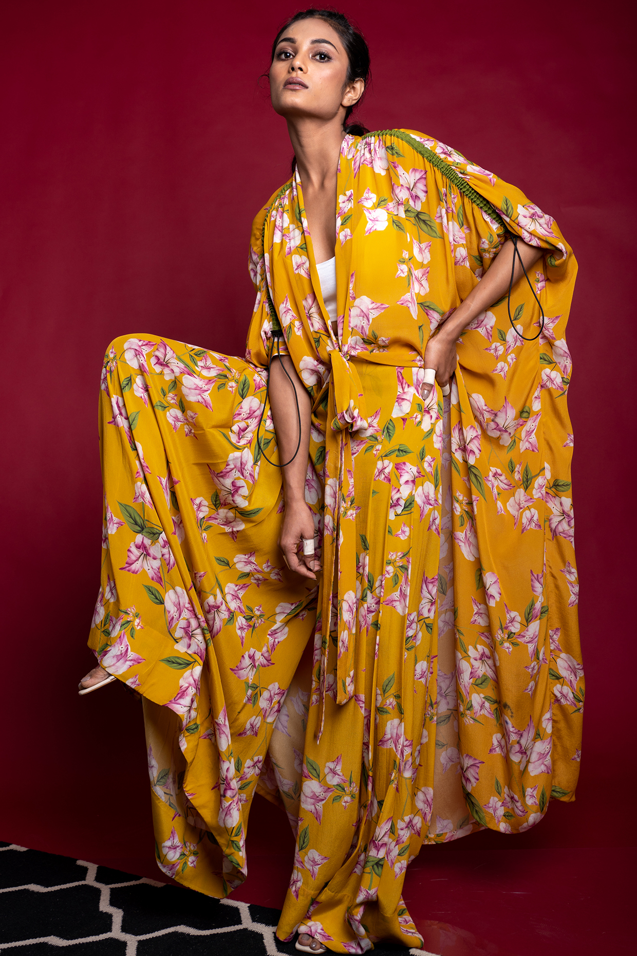 Yellow Printed Jacket Set by Nupur Kanoi at Pernia's Pop Up Shop