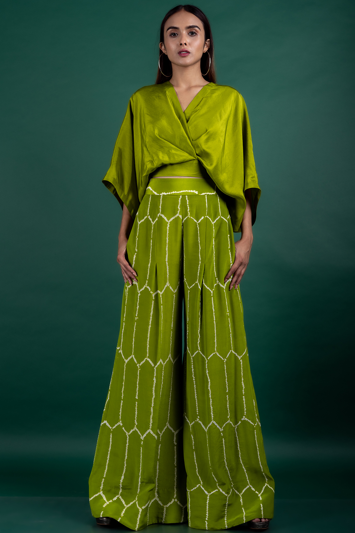 Pista Green Crepe A-line Pant Set by Nupur Kanoi at Pernia's Pop Up Shop