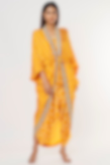 Mustard Crepe & Silk Zardosi Embroidered Jacket Dress by Nupur Kanoi at Pernia's Pop Up Shop