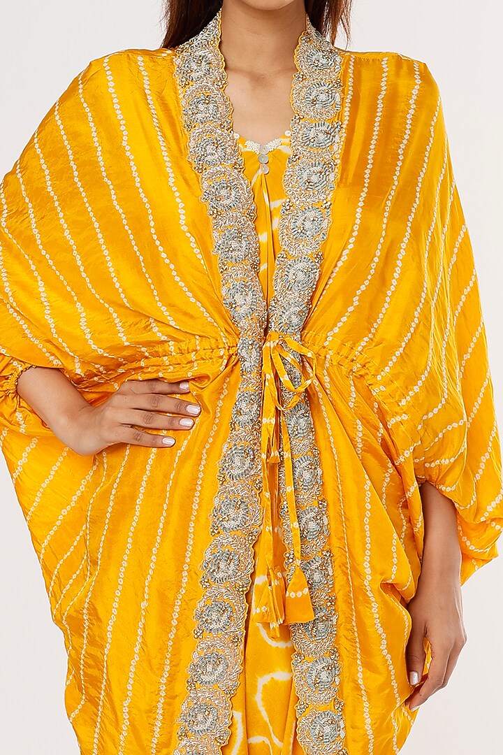 Mustard Crepe & Silk Zardosi Embroidered Jacket Party Wear Dress by Nupur Kanoi at Pernia's Pop Up Shop