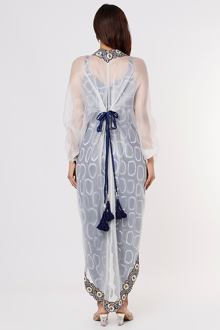 Blue Printed Jumpsuit With Tailcoat by Nupur Kanoi at Pernia's Pop Up Shop