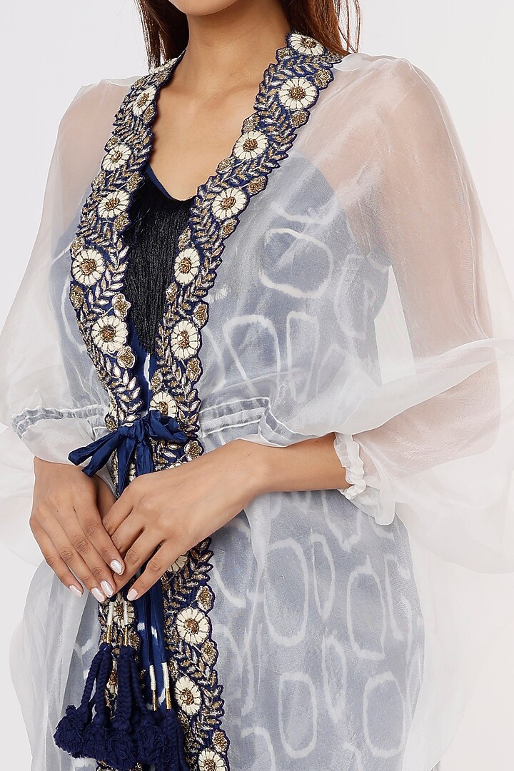 Blue Printed Jumpsuit With Tailcoat by Nupur Kanoi at Pernia's Pop Up Shop