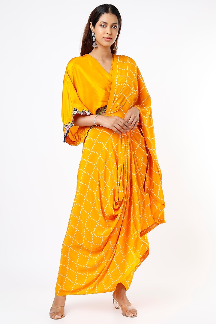 Orange Habutai Silk Skirt Set by Nupur Kanoi