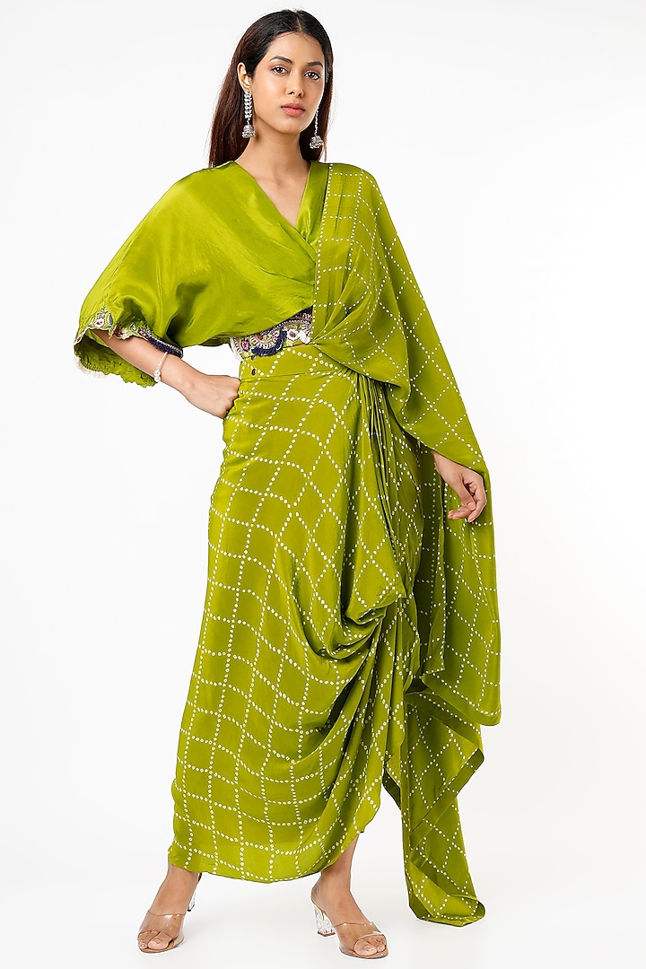 Parrot Green Bemberg Crepe Skirt Set by Nupur Kanoi at Pernia's Pop Up Shop