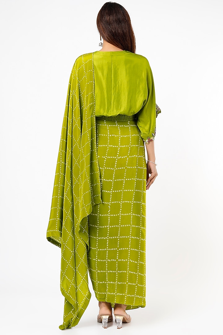 Parrot Green Bemberg Crepe Skirt Set by Nupur Kanoi at Pernia's Pop Up Shop
