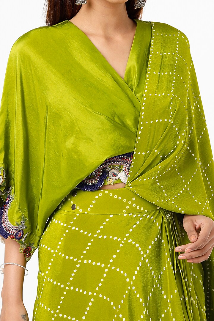 Parrot Green Bemberg Crepe Skirt Set by Nupur Kanoi at Pernia's Pop Up Shop