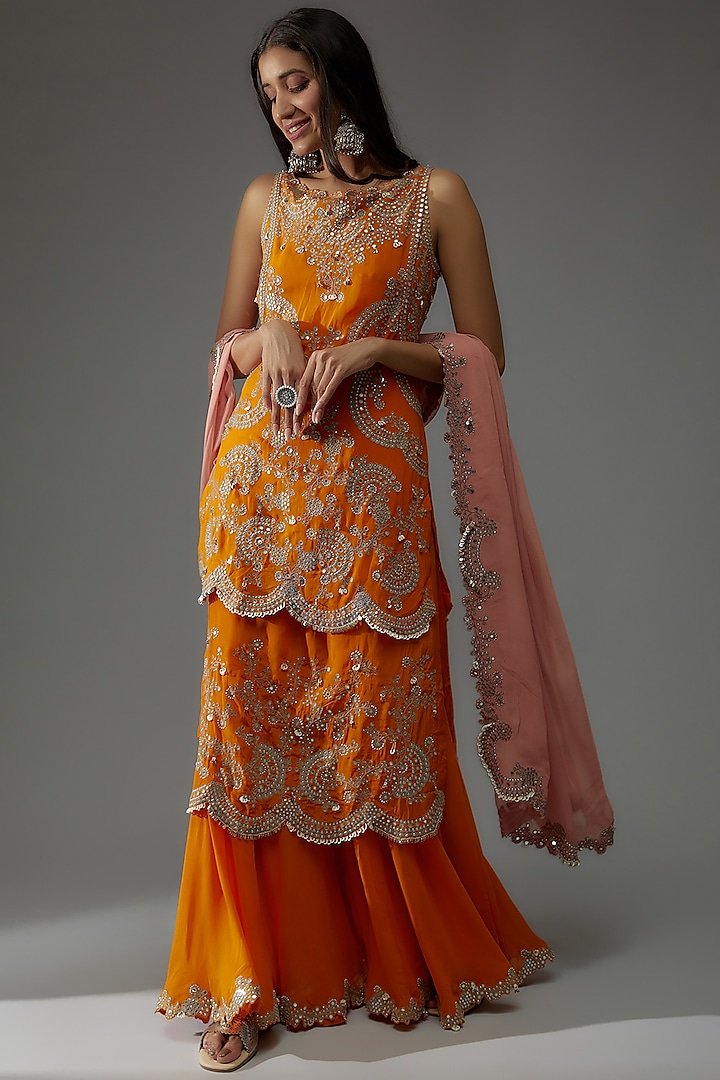 Orange Crepe Gharara Set by Nupur Kanoi at Pernia's Pop Up Shop