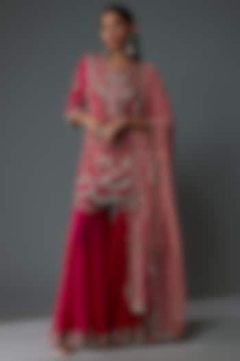 Fuchsia Crepe Tiered Bridal Sharara Set by Nupur Kanoi at Pernia's Pop Up Shop