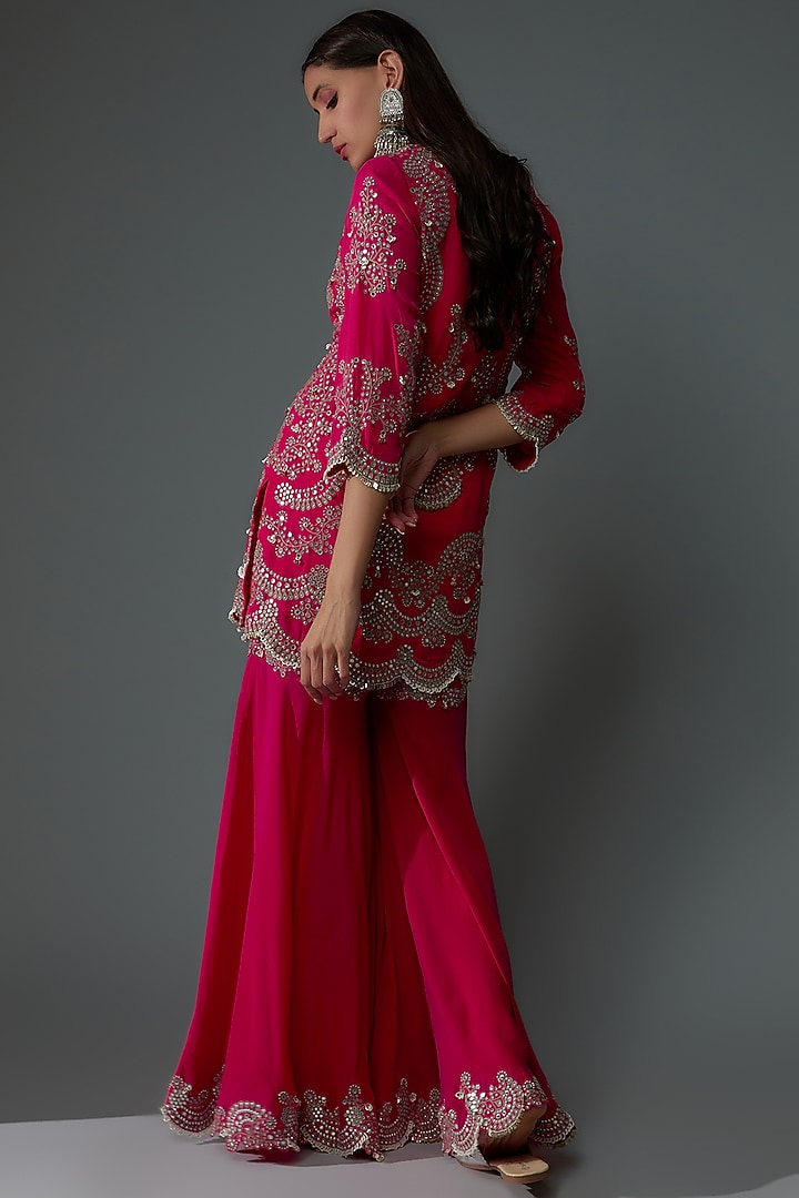 Fuchsia Crepe Tiered Bridal Sharara Set by Nupur Kanoi at Pernia's Pop Up Shop