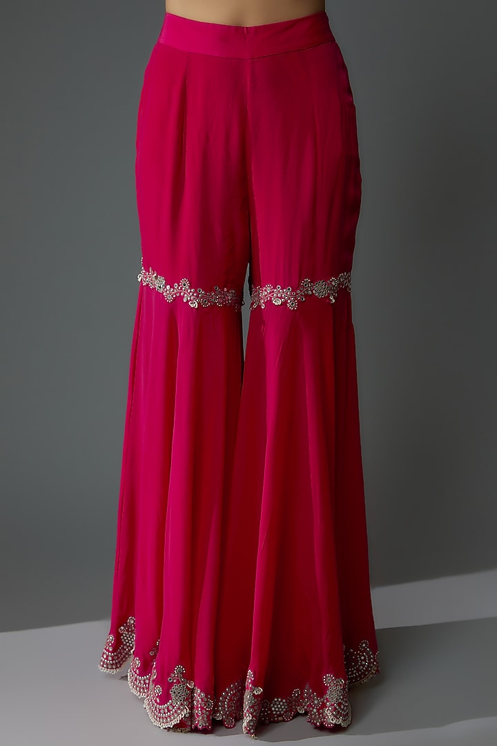 Fuchsia Crepe Tiered Bridal Sharara Set by Nupur Kanoi at Pernia's Pop Up Shop