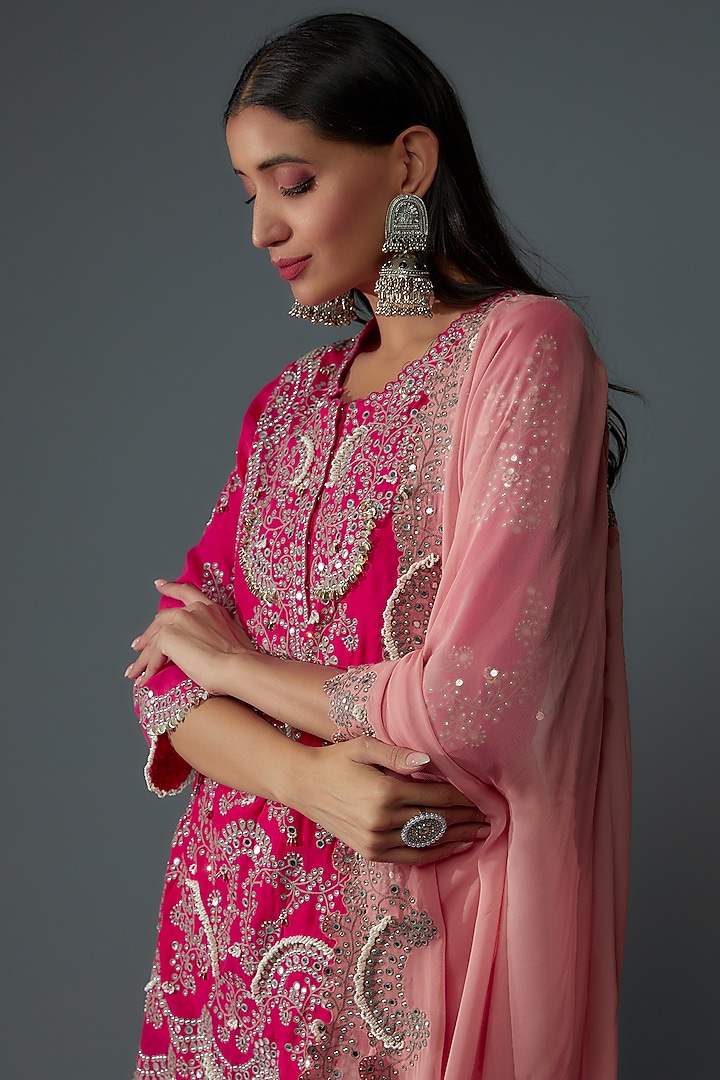 Fuchsia Crepe Tiered Bridal Sharara Set by Nupur Kanoi at Pernia's Pop Up Shop