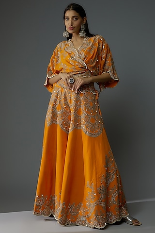 Orange Crepe Sharara Set by Nupur Kanoi
