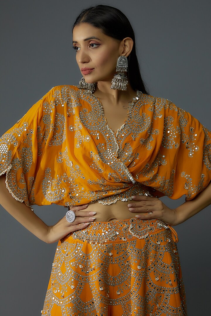 Orange Crepe Bridal Sharara Set by Nupur Kanoi at Pernia's Pop Up Shop