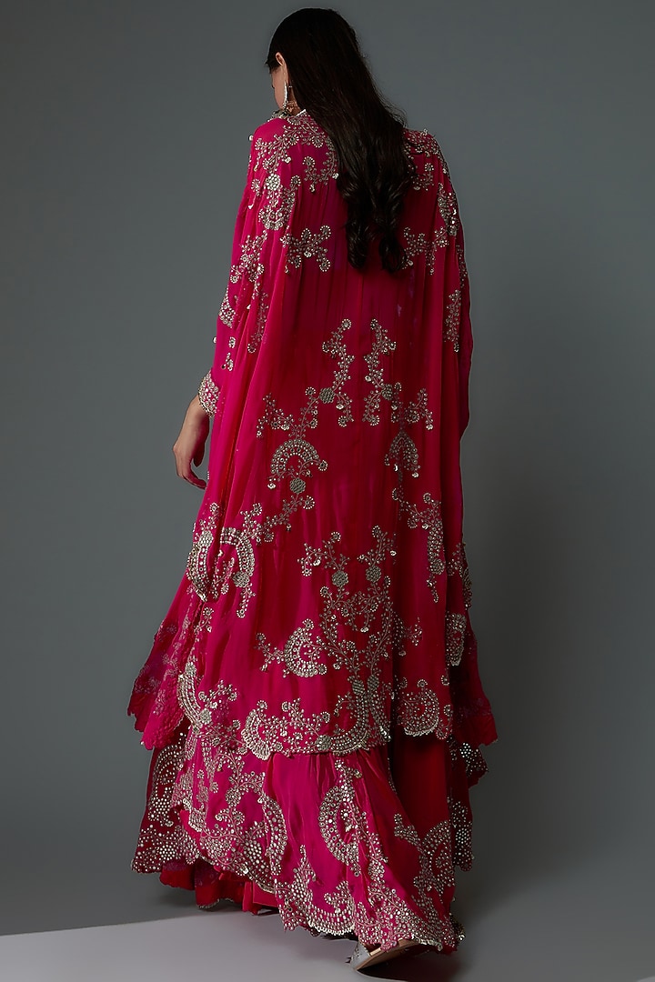 Fuchsia Georgette Hand Embroidered Cape Set by Nupur Kanoi at Pernia's Pop Up Shop