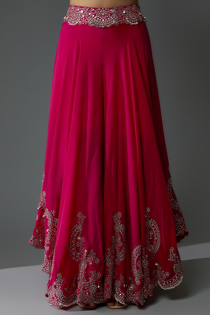 Fuchsia Georgette Hand Embroidered Cape Set by Nupur Kanoi at Pernia's Pop Up Shop