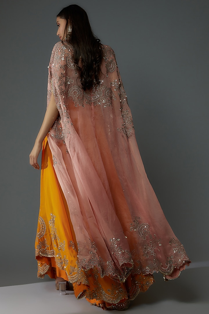 Orange Silk & Crepe Hand Embroidered Bridal Sharara Set by Nupur Kanoi at Pernia's Pop Up Shop