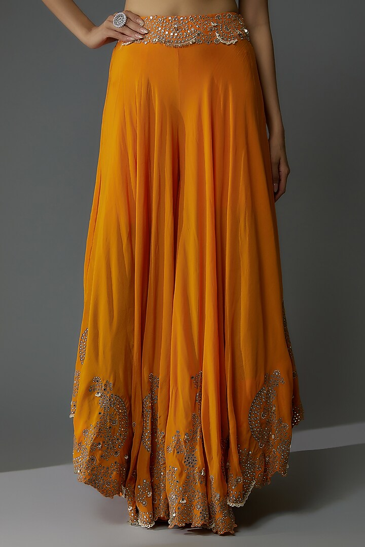 Orange Silk & Crepe Hand Embroidered Bridal Sharara Set by Nupur Kanoi at Pernia's Pop Up Shop