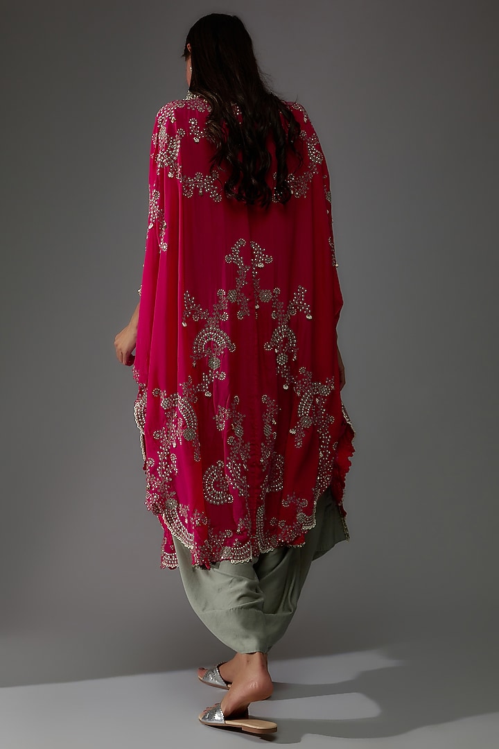 Fuchsia Silk Hand Embroidered Cape Set by Nupur Kanoi at Pernia's Pop Up Shop