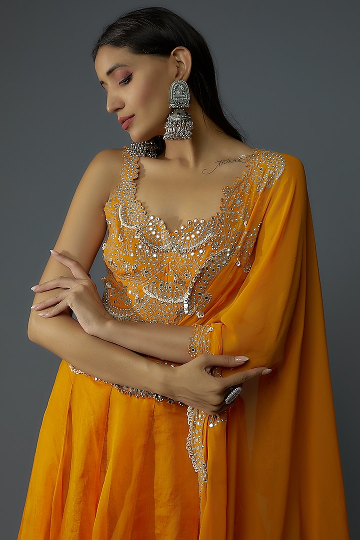 Orange Crepe Hand Embroidered Bridal Lehenga Set by Nupur Kanoi at Pernia's Pop Up Shop
