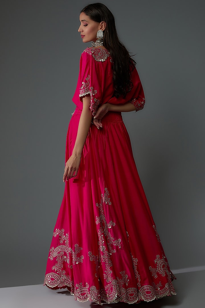 Fuchsia Silk & Crepe Embroidered Bridal Sharara Set by Nupur Kanoi at Pernia's Pop Up Shop