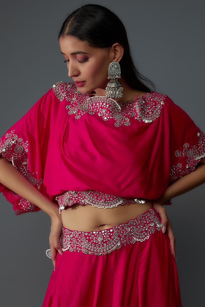 Fuchsia Silk & Crepe Embroidered Bridal Sharara Set by Nupur Kanoi at Pernia's Pop Up Shop