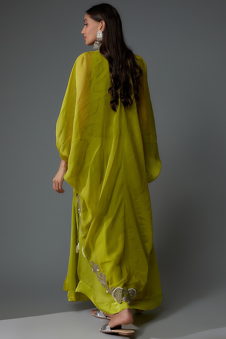 Pista Green Satin Gathered Skirt Set by Nupur Kanoi at Pernia's Pop Up Shop