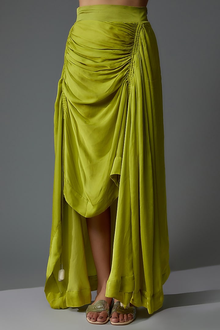 Pista Green Satin Gathered Skirt Set by Nupur Kanoi at Pernia's Pop Up Shop