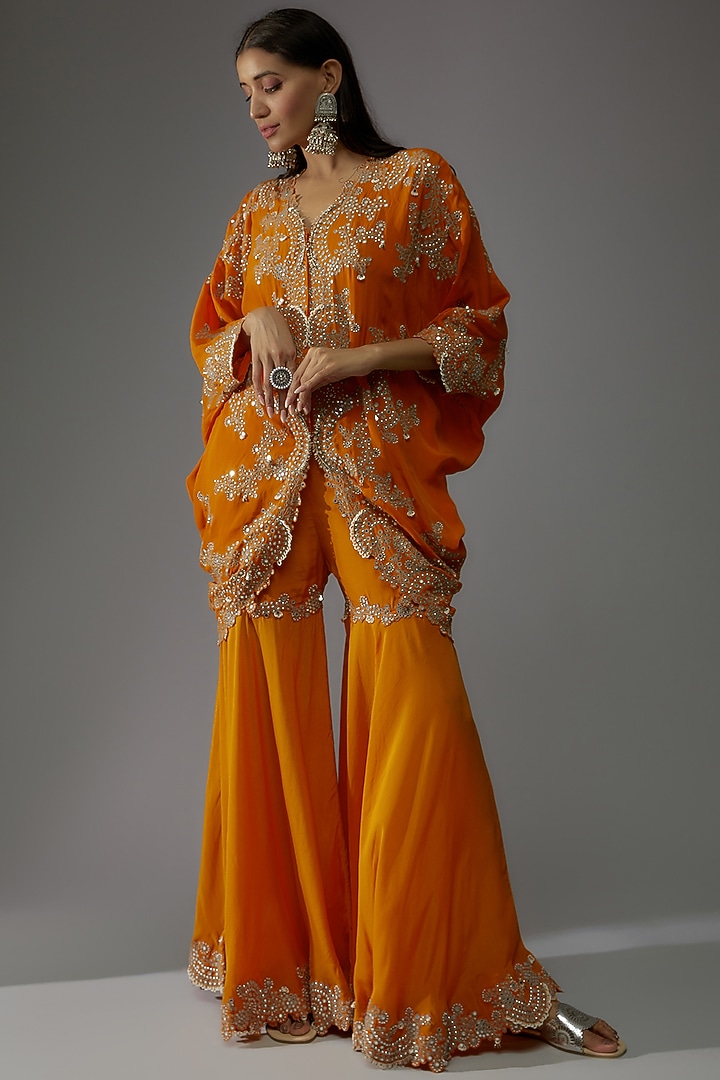 Orange Crepe Gharara Set by Nupur Kanoi at Pernia's Pop Up Shop