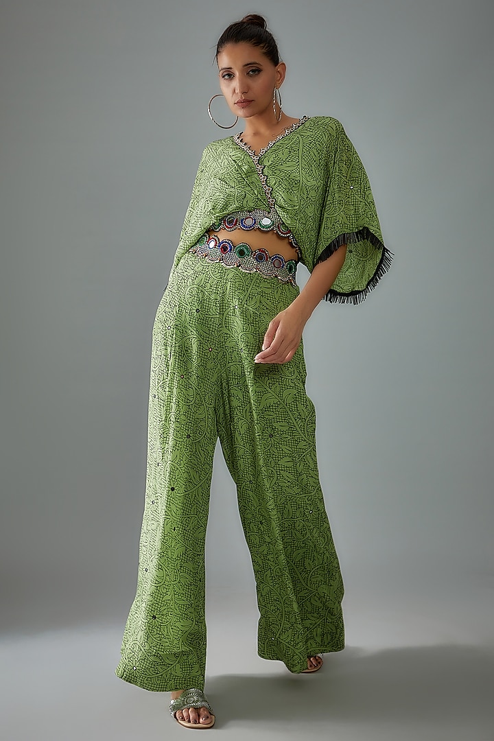 Jade Green Crepe Printed Pant Set by Nupur Kanoi at Pernia's Pop Up Shop