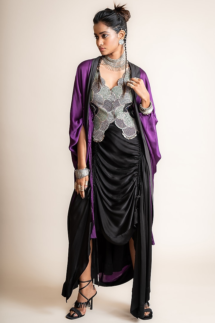 Black Satin Skirt Set by Nupur Kanoi at Pernia's Pop Up Shop