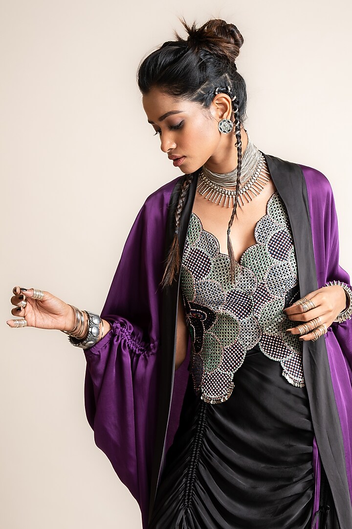 Black Satin Skirt Set by Nupur Kanoi at Pernia's Pop Up Shop