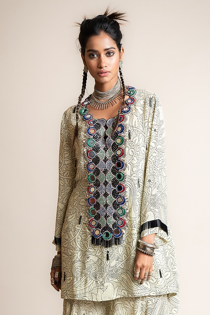 Beige Crepe Printed Gharara Set by Nupur Kanoi at Pernia's Pop Up Shop