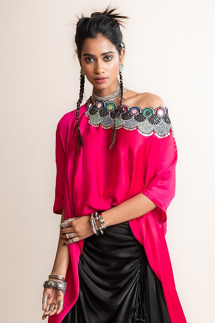 Black Satin Skirt Set by Nupur Kanoi at Pernia's Pop Up Shop