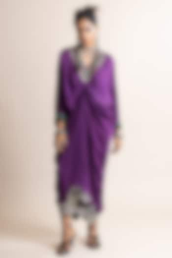 Purple Satin Hand Embroidered Dress by Nupur Kanoi at Pernia's Pop Up Shop