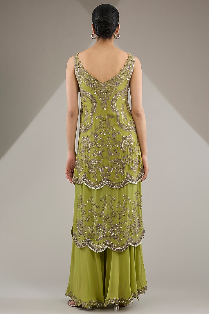 Pista Green Georgette & Crepe Hand Embroidered Kurta Set by Nupur Kanoi at Pernia's Pop Up Shop