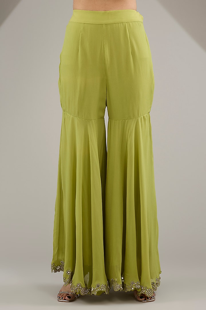 Pista Green Georgette & Crepe Hand Embroidered Kurta Set by Nupur Kanoi at Pernia's Pop Up Shop