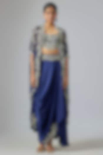 Navy Blue Satin Cowl Skirt Set by Nupur Kanoi at Pernia's Pop Up Shop