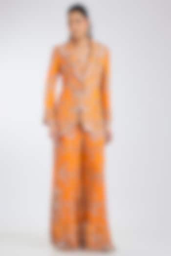 Orange Georgette Hand Embroidered Pant Set by Nupur Kanoi at Pernia's Pop Up Shop