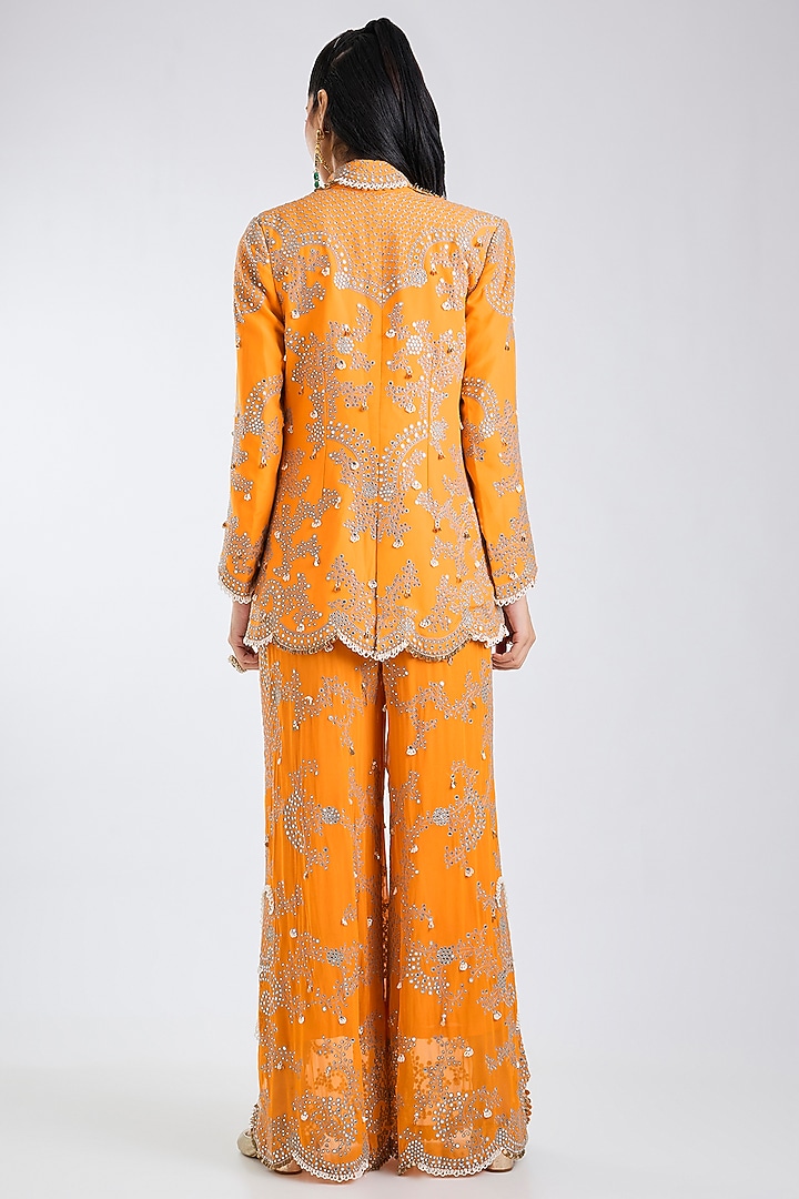 Orange Georgette Hand Embroidered Pant Set by Nupur Kanoi at Pernia's Pop Up Shop