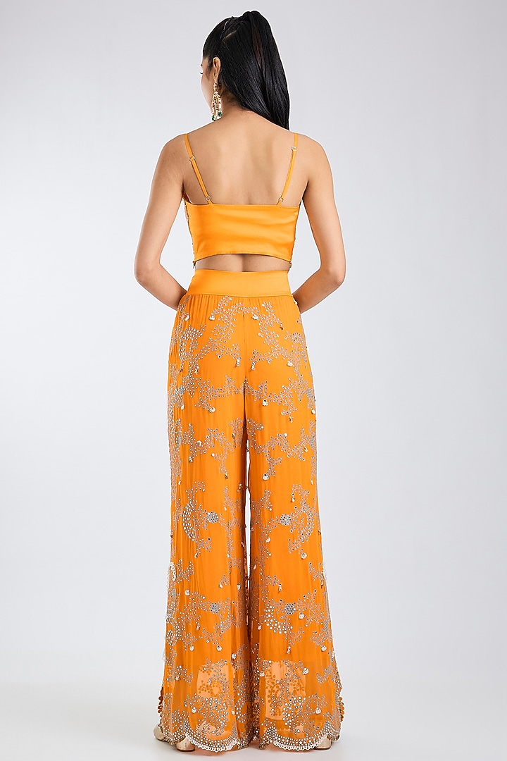 Orange Georgette Hand Embroidered Pant Set by Nupur Kanoi at Pernia's Pop Up Shop