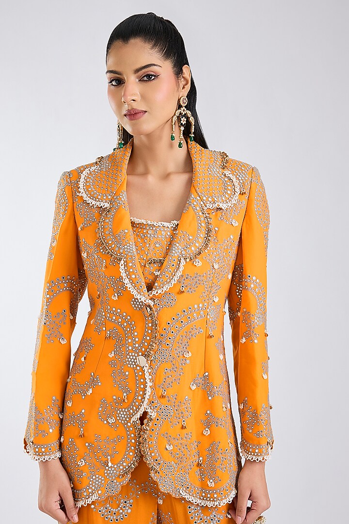 Orange Georgette Hand Embroidered Pant Set by Nupur Kanoi at Pernia's Pop Up Shop