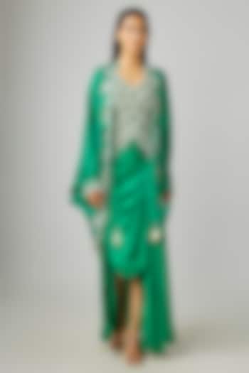 Green Satin Circular Gathered Skirt Set by Nupur Kanoi at Pernia's Pop Up Shop