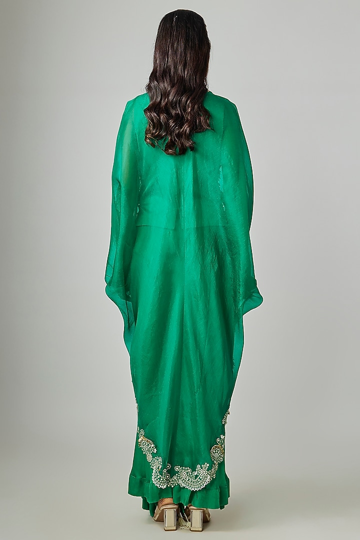 Green Satin Circular Gathered Skirt Set by Nupur Kanoi at Pernia's Pop Up Shop