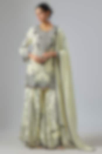 Off-White Crepe Sequin Hand Embroidered Gharara Set by Nupur Kanoi at Pernia's Pop Up Shop