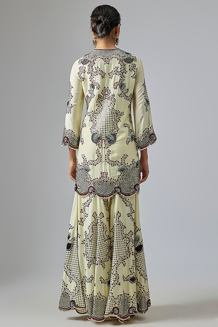 Off-White Crepe Sequin Hand Embroidered Gharara Set by Nupur Kanoi at Pernia's Pop Up Shop